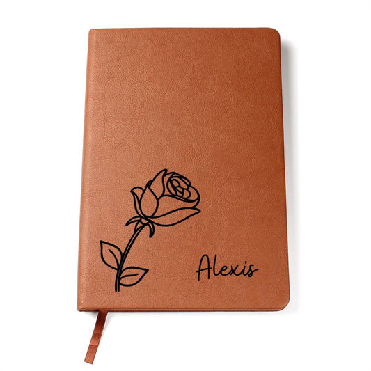 Personalized Birth Month June, Rose Wildflower Leather Journal,Custom Name Notebook, Engraved Journals,Travel Diary Gift for Her