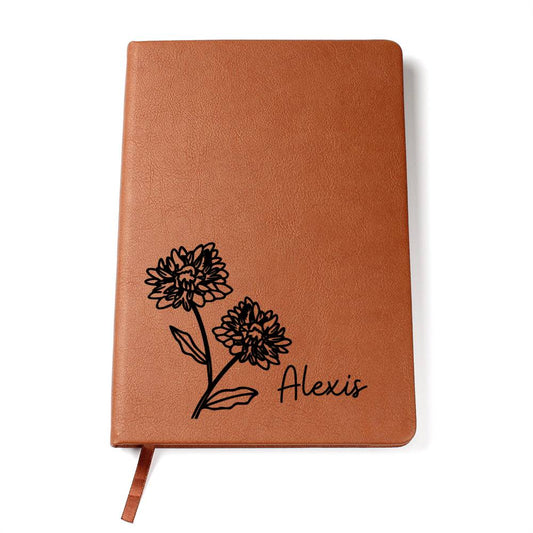 Personalized Birth Month Nov, Crysan Wildflower Leather Journal,Custom Name Notebook, Engraved Journals,Travel Diary Gift for Her