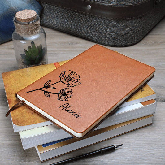 Personalized August Poppy Birth Month Flower | Leather Journal