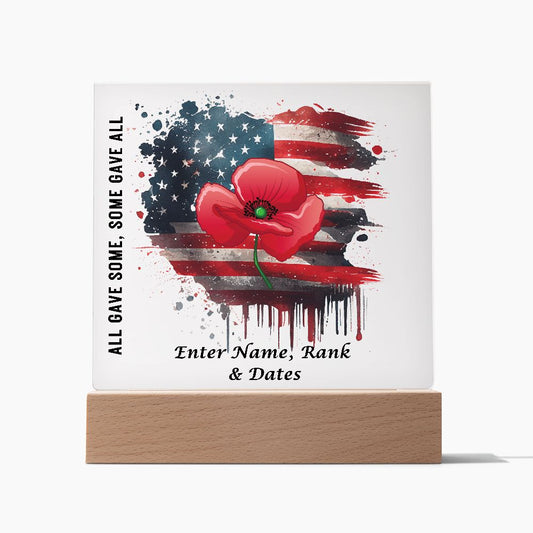 Personalized Memorial Poppy | Square Acrylic Plaque