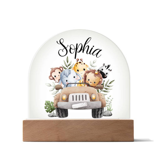 Personalized Baby Safari Friends Domed Acrylic Plaque, Baby Room Decor, Kids Room Decor, Kids Nightlight