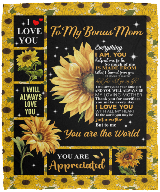 To My Bonus Mom from Daughter Sunflower | Cozy Plush Fleece Blanket