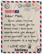 Dear Mom Personalized Airmail I Love You | Cozy Plush Fleece Blanket