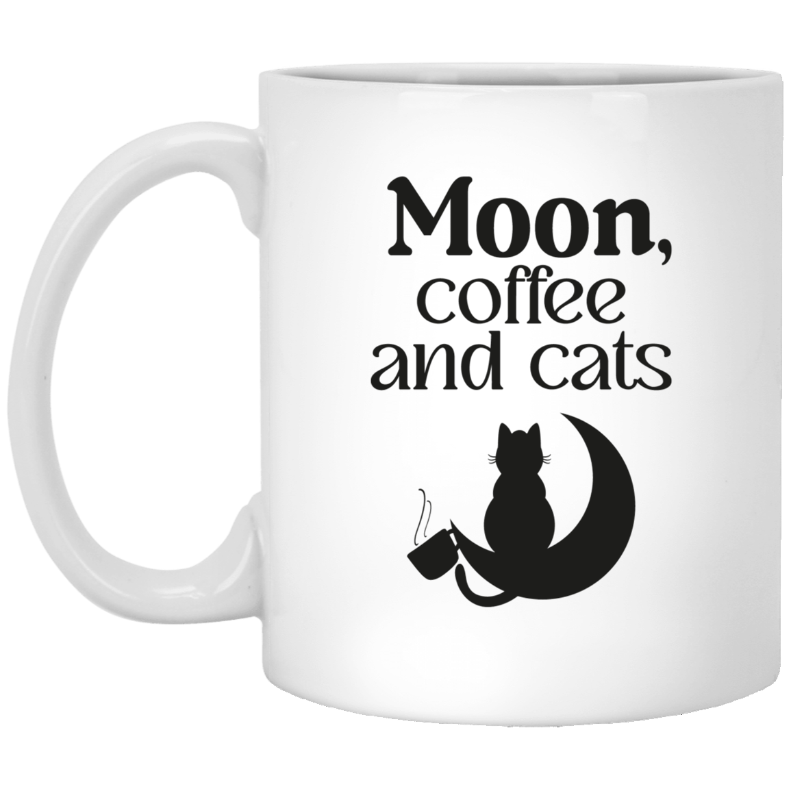 Moon, Coffee and cats 11 oz. White Mug