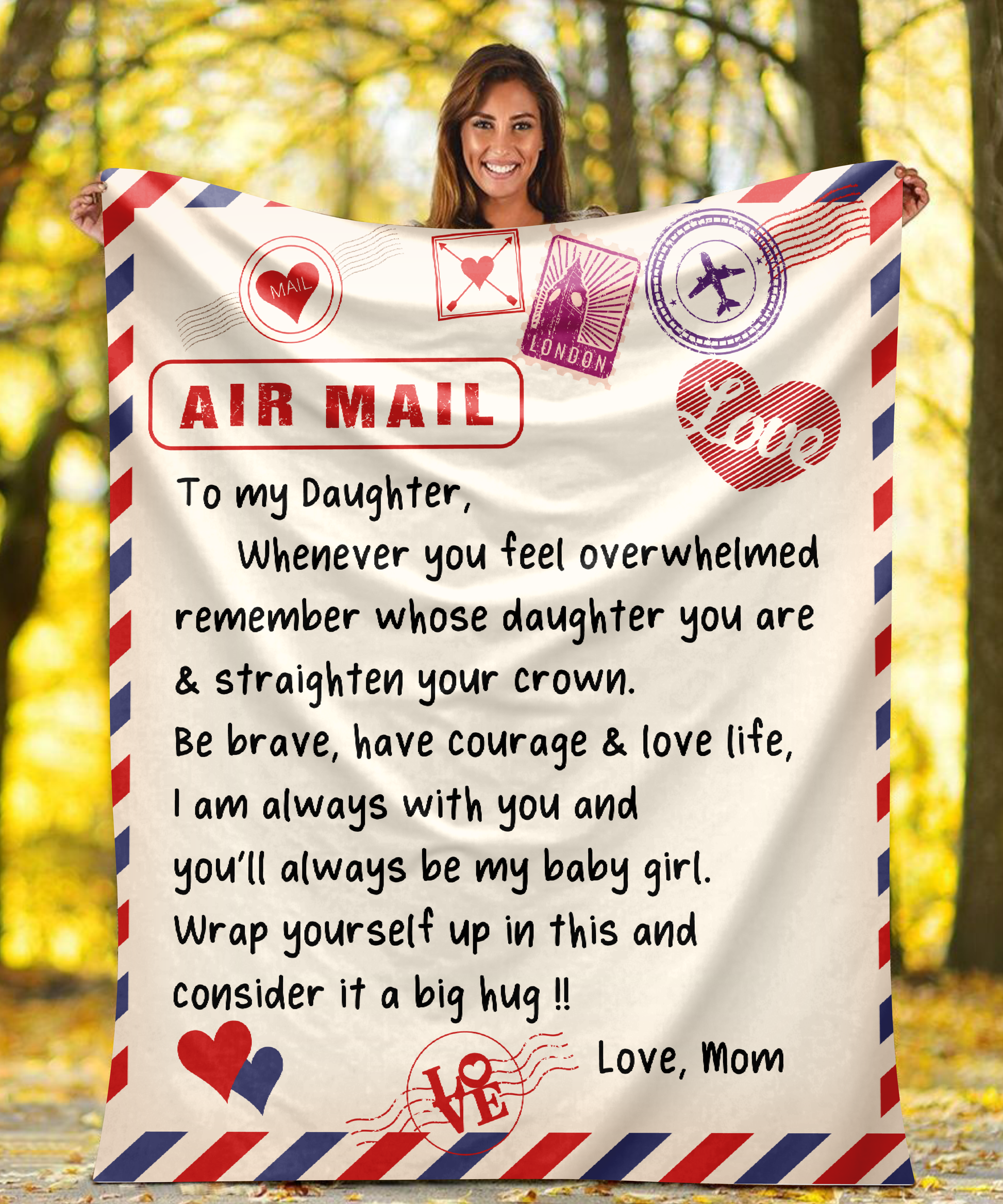 Air Mail To My Daughter Fleece Blanket Love Mom