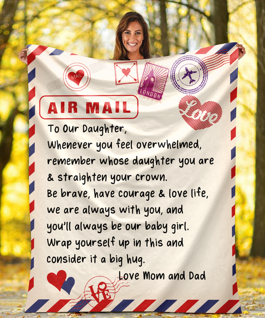 Airmail Blanket To My Daughter Love Mom and Dad