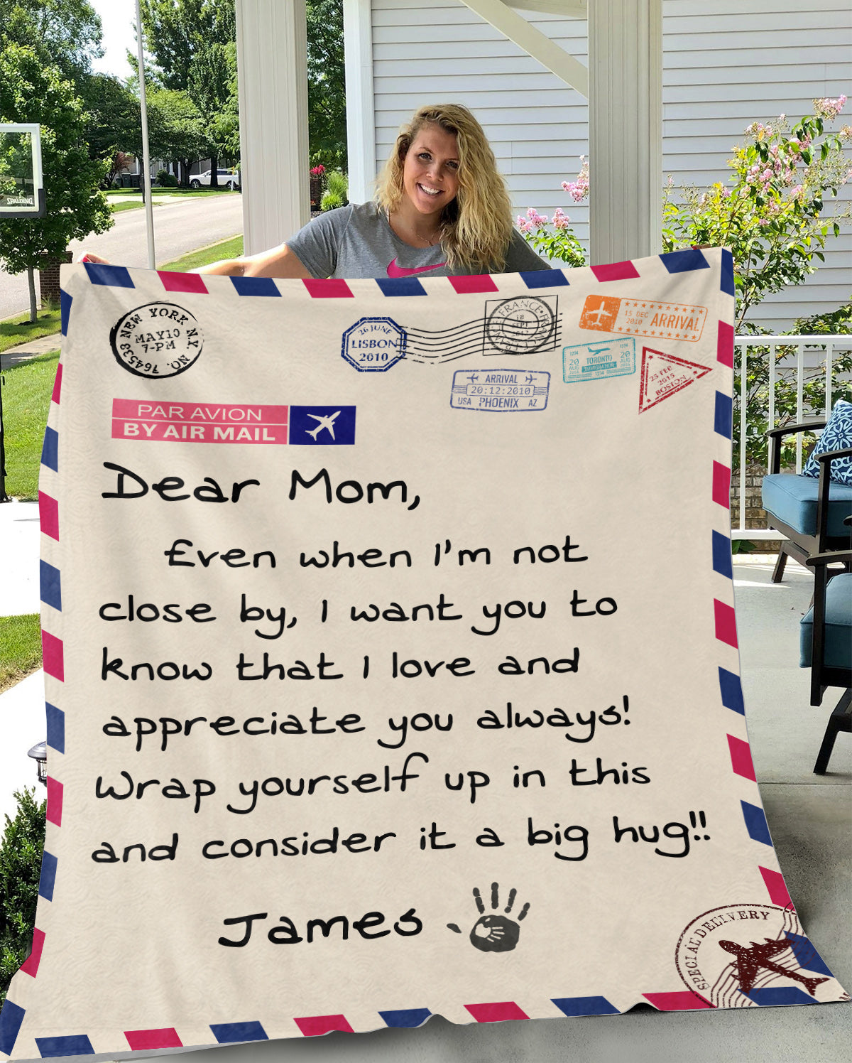 Dear Mom Personalized Airmail | Cozy Plush Fleece Blanket