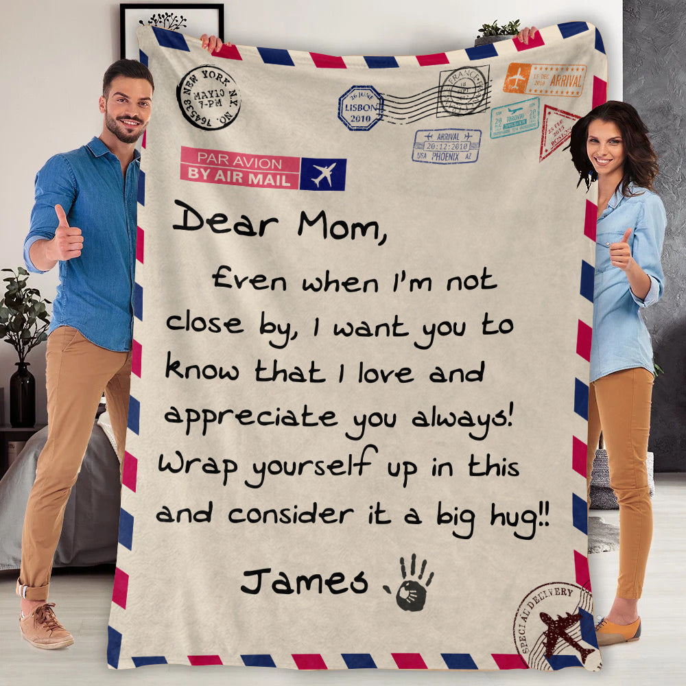 Dear Mom Personalized Airmail | Cozy Plush Fleece Blanket