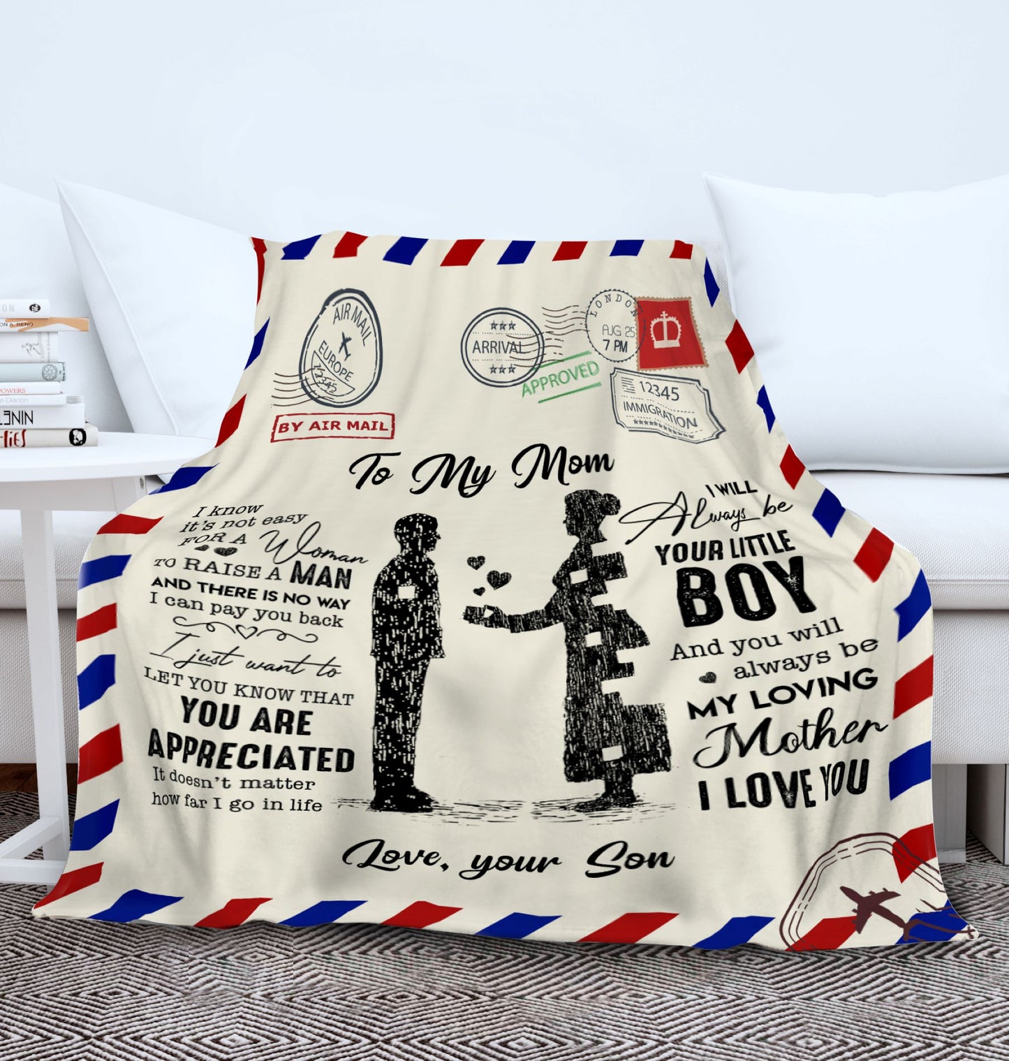 To Mom Love Your Son Airmail | Cozy Plush Fleece Blanket