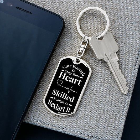 Cute Enough | Dog Tag Keychain Black & White
