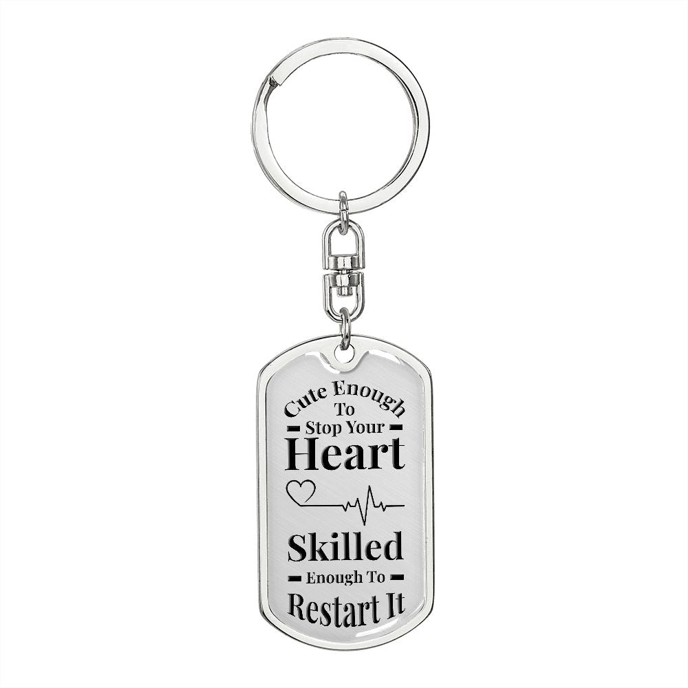 Cute Enough | Dog Tag Keychain Gray & Black