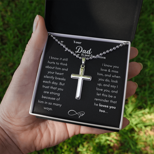 Father Remembrance Personalized Cross Necklace  Ball Chain (Black Card)