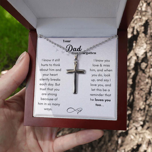 Father Remembrance Personalized Cross Necklace Ball Chain