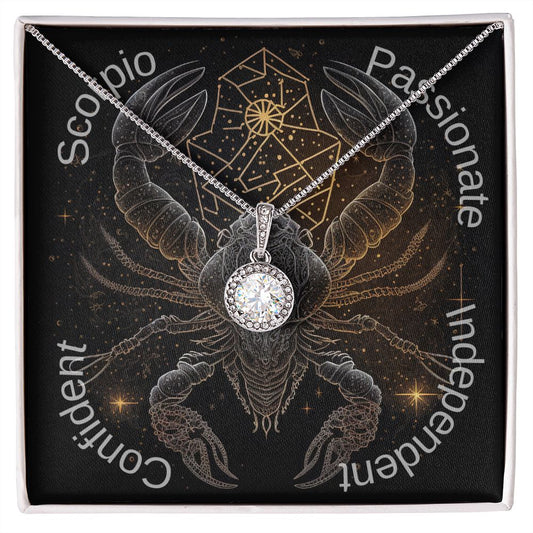 Scorpio Zodiac sign scorpion Image with pendant necklace.  Passionate, Independent, Confident