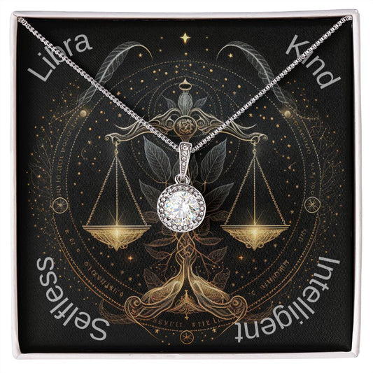 Libra Zodiac sign scale Image with pendant necklace. Kind, Intelligent, Selfless