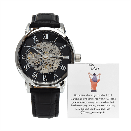 Men's Openwork Watch with Mahogany Box White Card Forever Daughter