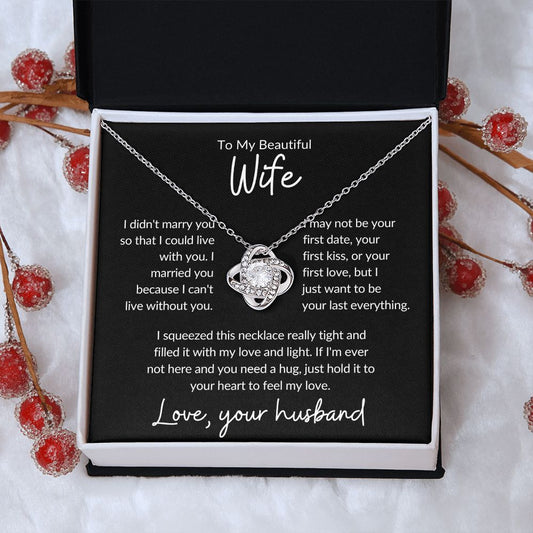 To my beautiful wife love knot necklace black card