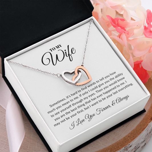 To My Wife, My Last Everything | Interlocking Hearts Necklace White Card