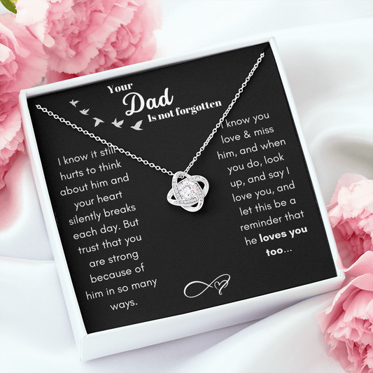 Not Forgotten Love Knot Necklace Black Card